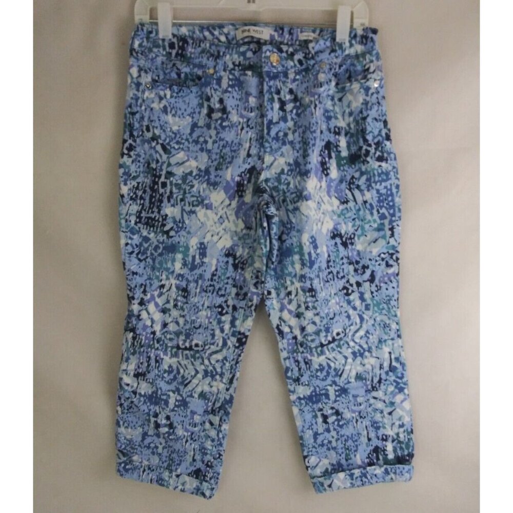 Nine West Jeans Chrystie Capri Blue Denim Print Size 8